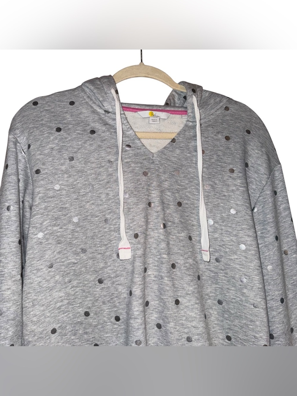 BODEN Jersey Polka-Dot Lounge Hoodie Sweatshirt Metallic Heather Gray Size XS - Picture 5 of 13